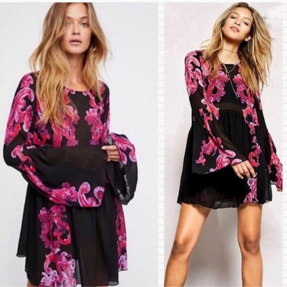 Free People Women's Pink & Black Dress - Picture 15 of 16